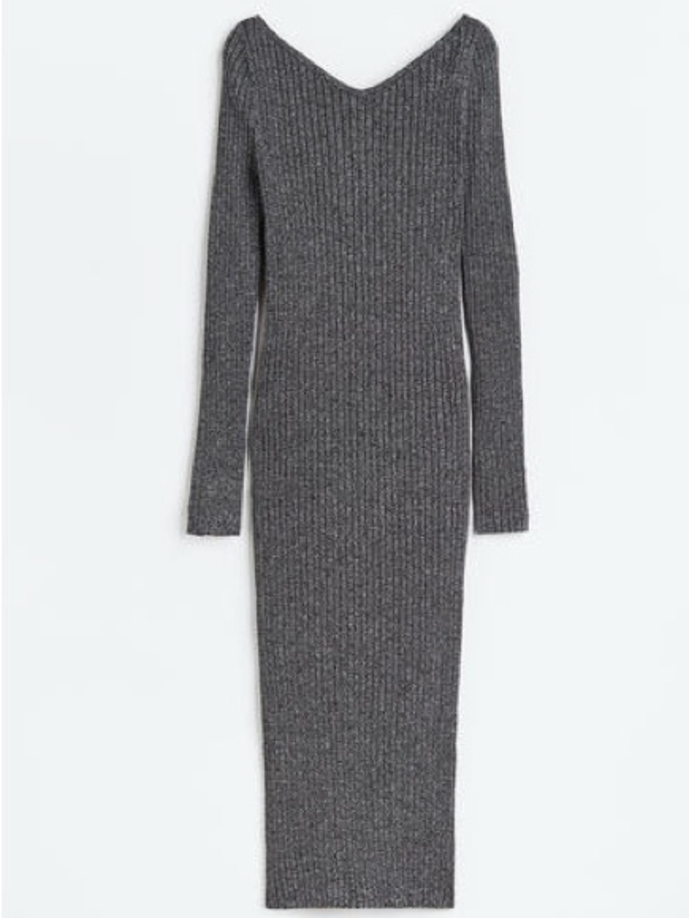 H&M Rib-Knit Bodycon V-Neck Dress in Dark Gray Melange